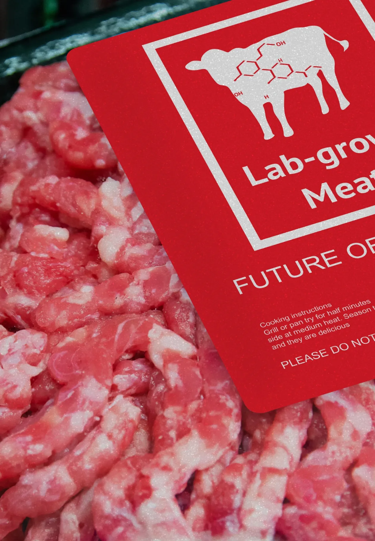 Closeup of lab-grown meat packaging